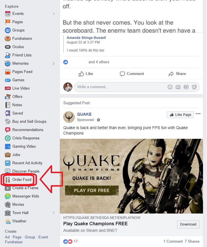 Facebook food ordering