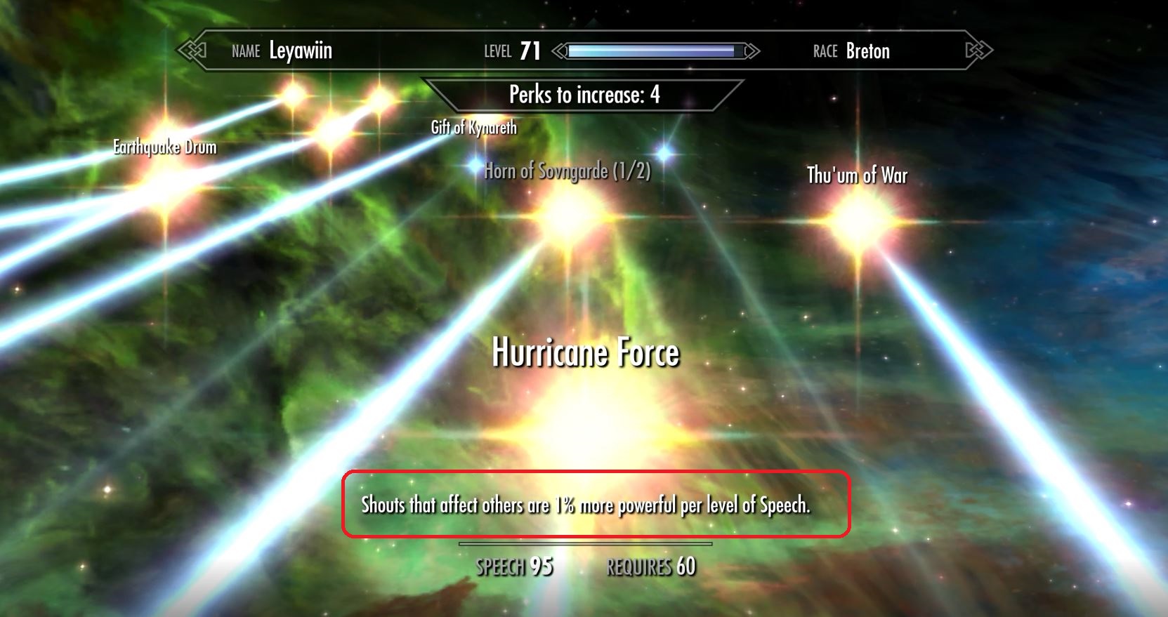 Speechcraft affects and is affected by Shouts