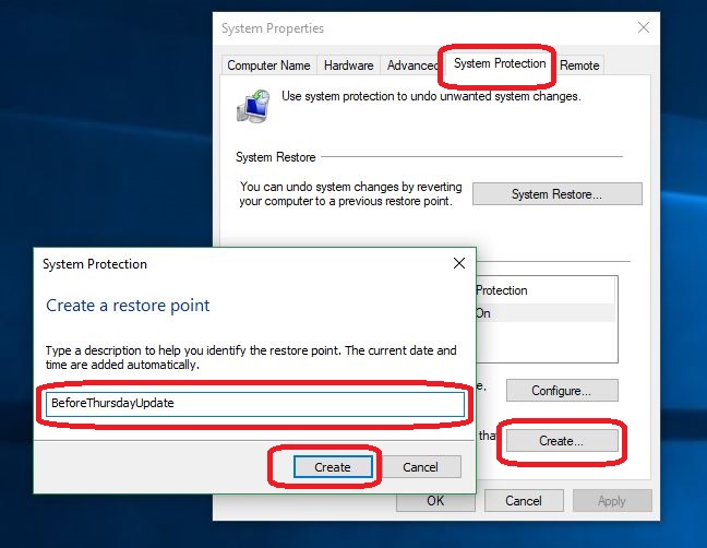 Name your restore point
