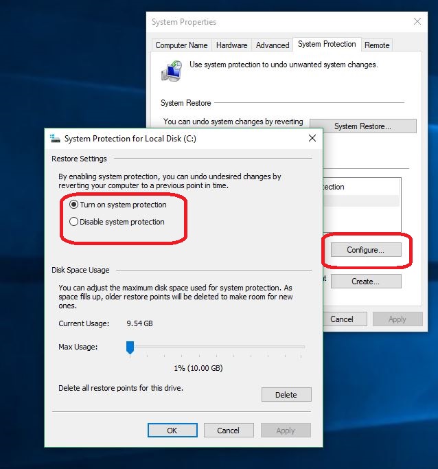 Toggle on auto-set restore point
