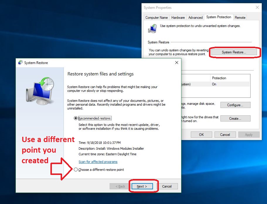 Go back to a restore point