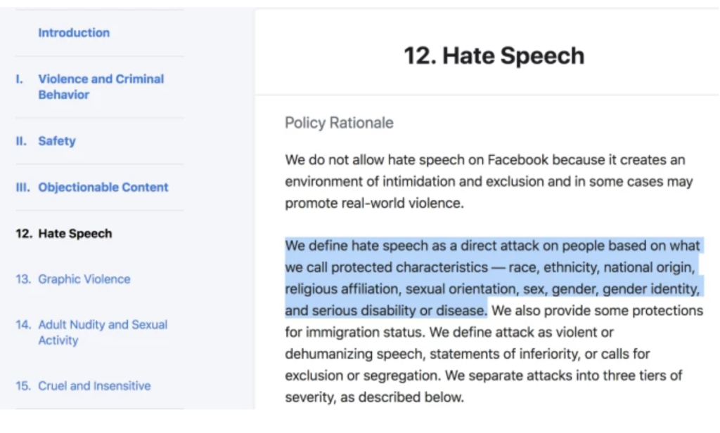 facebook defines hate speech
