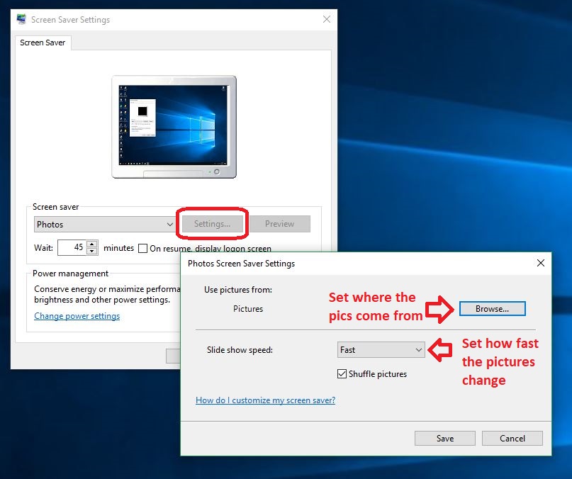 Windows 10 screensaver photo settings