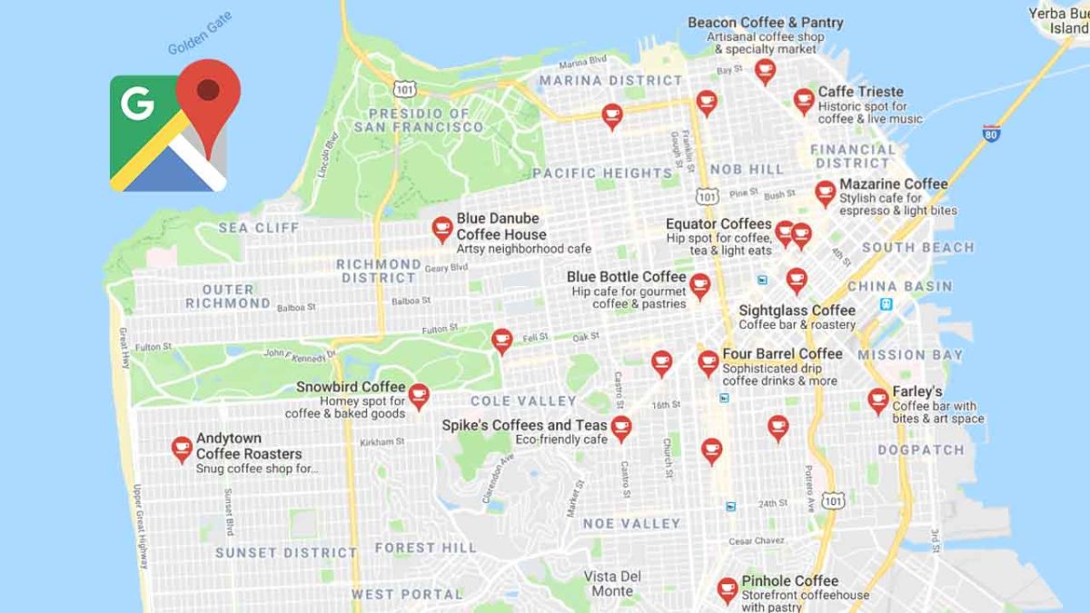 Google Maps coffee shops San Francisco