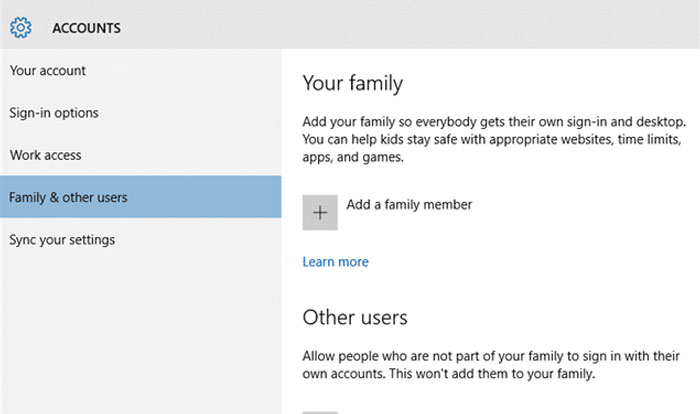 Family accounts and other users