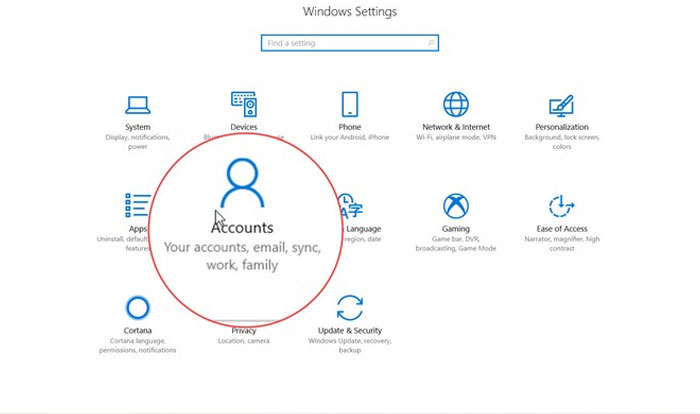 How to get to the Accounts window