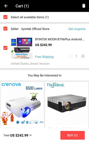 confirm the items you want to buy