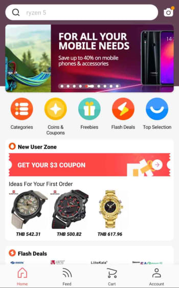 homepage of the AliExpress app