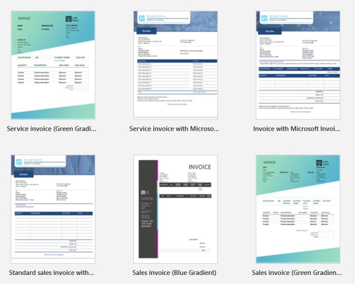 Microsoft word templates invoices