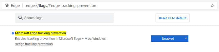 Microsoft Edge tracker prevention