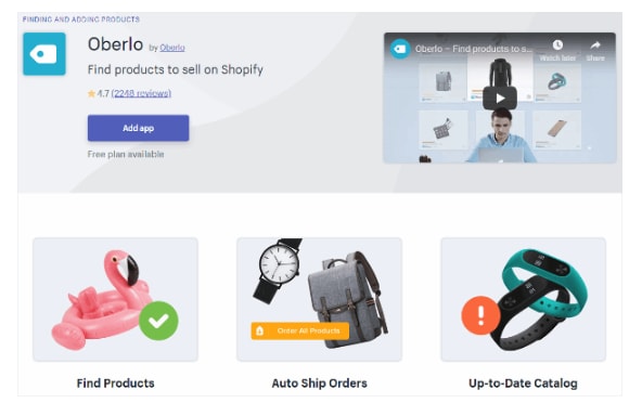oberlo shopify add on oberlo app