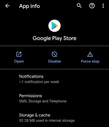 Google Play Store cache