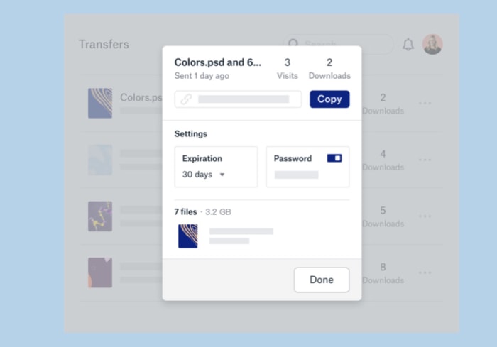 Dropbox Transfer download notifications