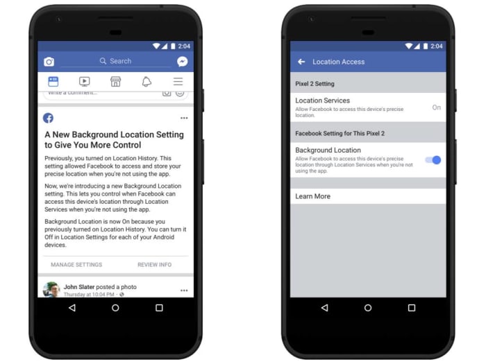 Facebook FB location settings on Android phones