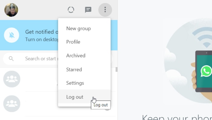 How to log out of WhatsApp Web on desktop