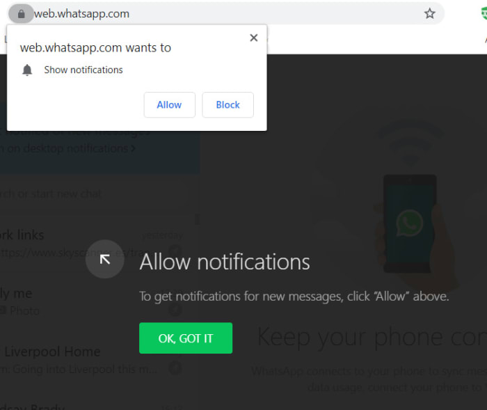 WhatsApp Web notifications