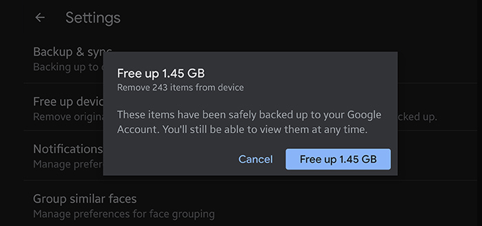 Google Photos Create More Space
