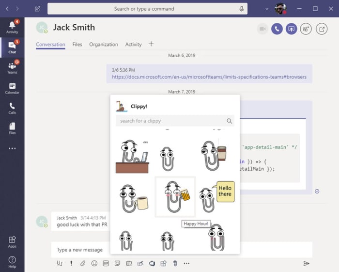 A screenshot of Clippy on Microsoft Teams