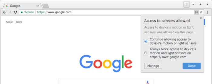 New Chrome sensor control