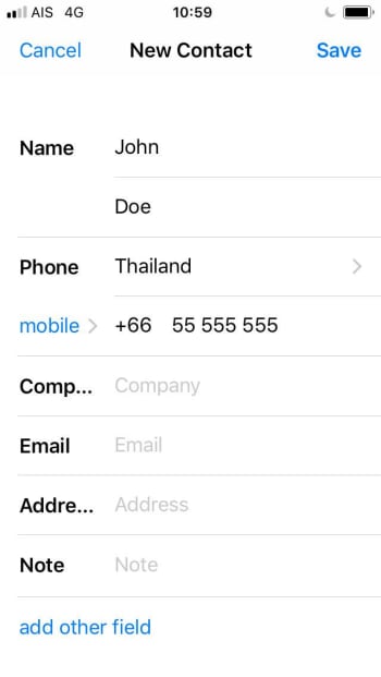 New Contact WhatsApp iOS