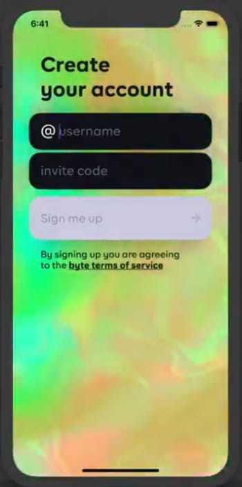 Byte sign up screen