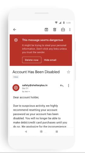 Gmail red bar for warning gmail's bar now just for phishing alerts