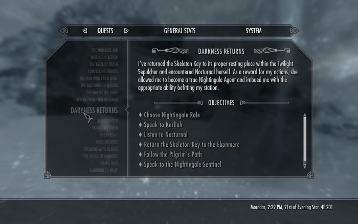 Skyrim quest log