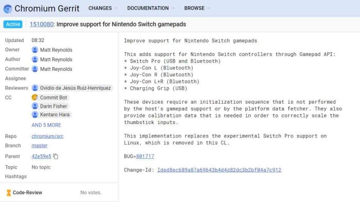 Nintendo Switch chromium report screenshot