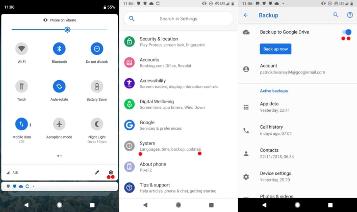 Screenshot of Android contact automatic backup