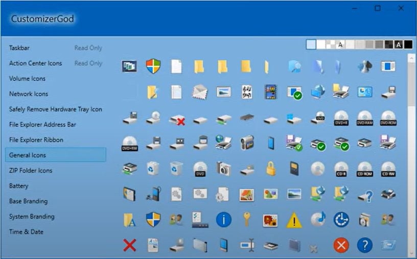Use CustomizerGod to change your thumbnail icons.