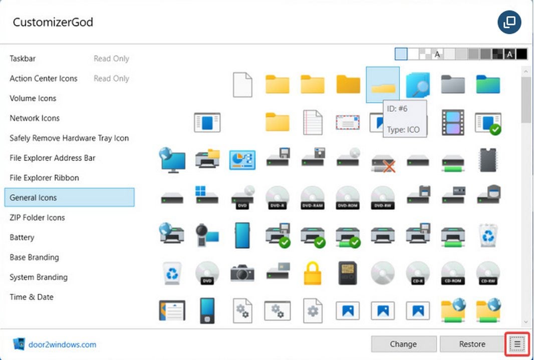 The bottom-right icon allows you to back up thumbnail settings.