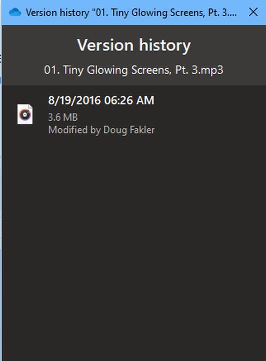 This screen in OneDrive lists all prior file iterations.