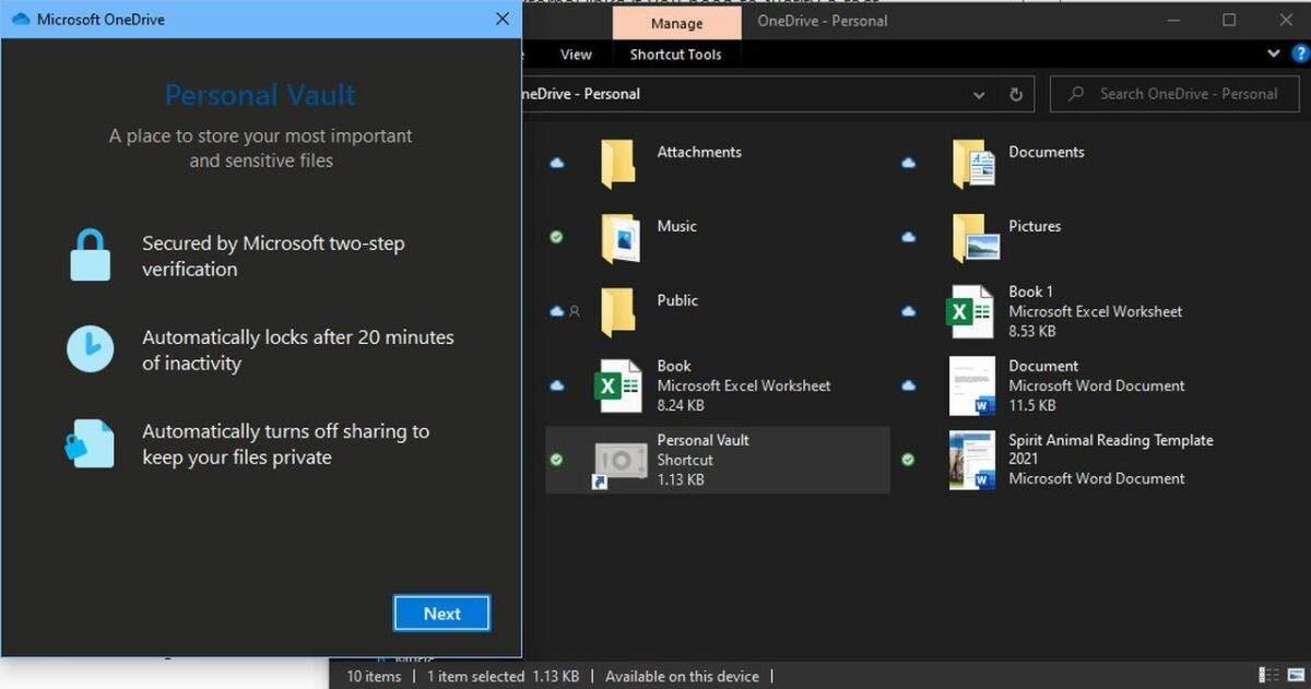 In the Personal Vault, you can safely store private data.