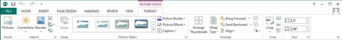 Choosing objects such as pictures in Microsoft Publisher.