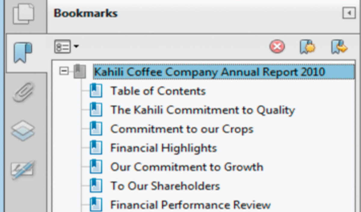 Bookmark tab in Adobe Acrobat.