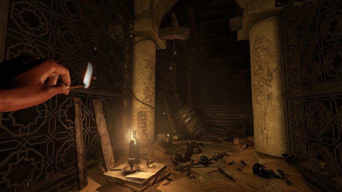 Amnesia: Rebirth's Tasi with lit match