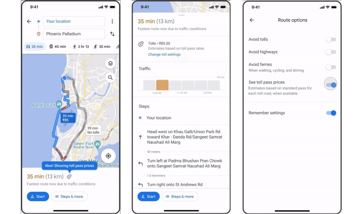 You can now check toll prices on Google Maps