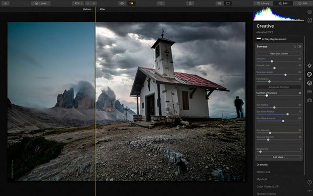 Luminar 4 is a simple photo editor that uses AI for dynamic image production