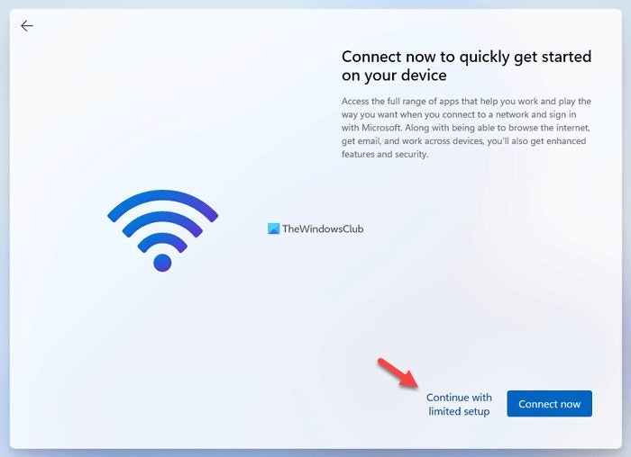 Click on Continue with limited set up to Install Windows 11 with a local account