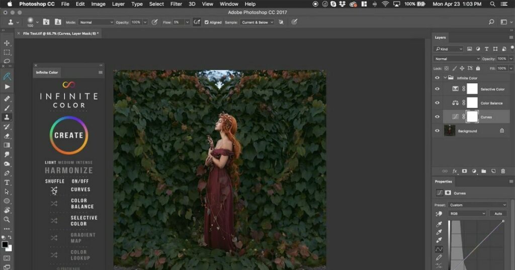 Infinite Color randomizes a set of adjustment layers to create one of a kind images