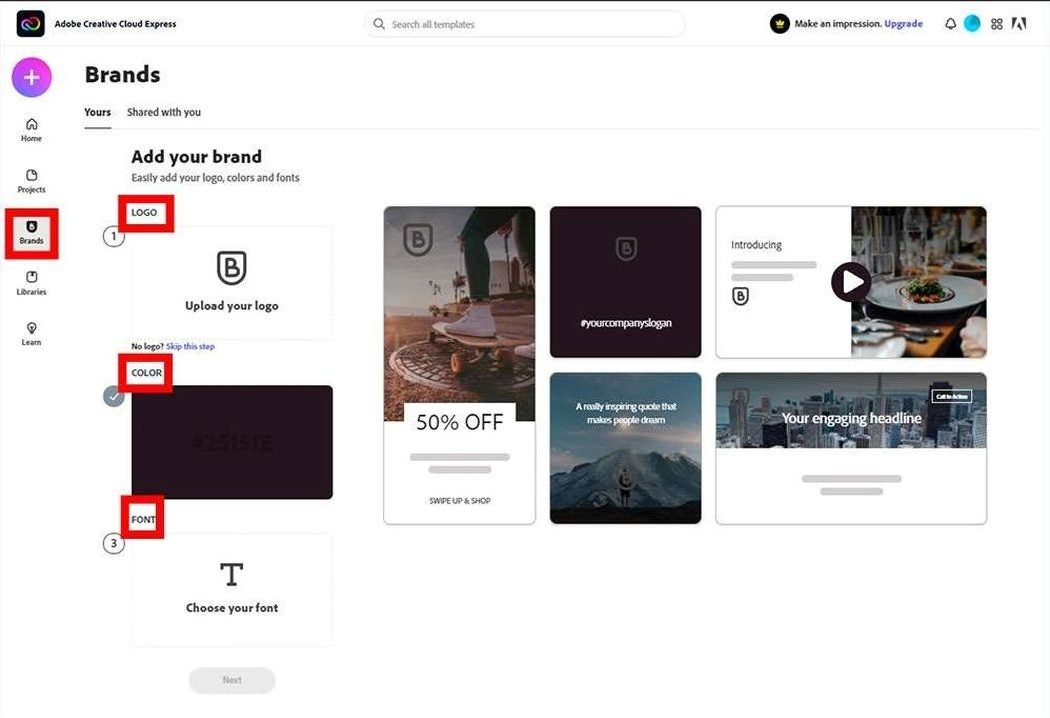 Creative Cloud Express branding options.
