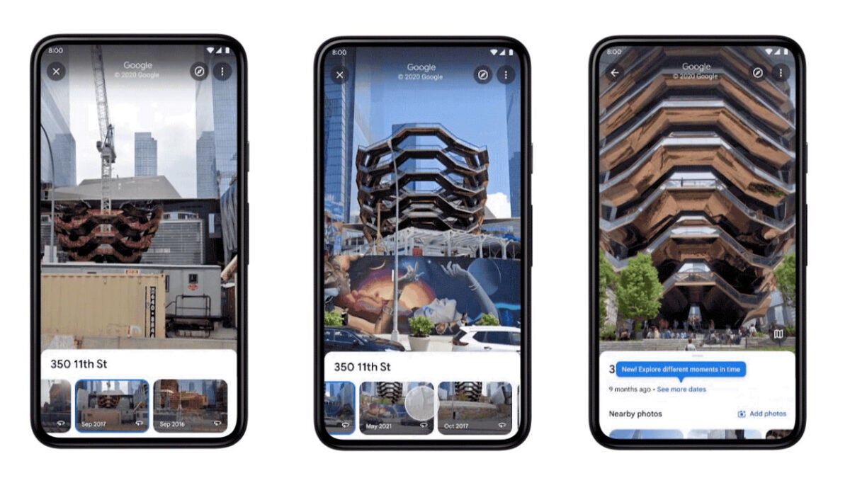 Google Maps Historical Street View feature on mobile