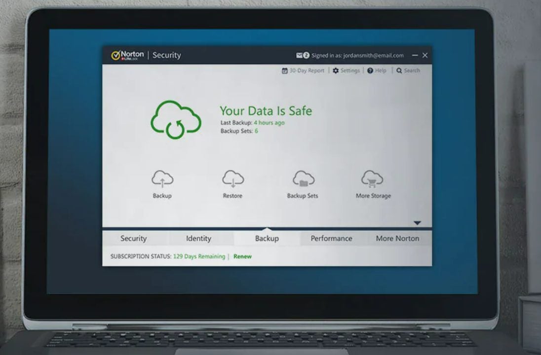 Norton cloud storage screen.