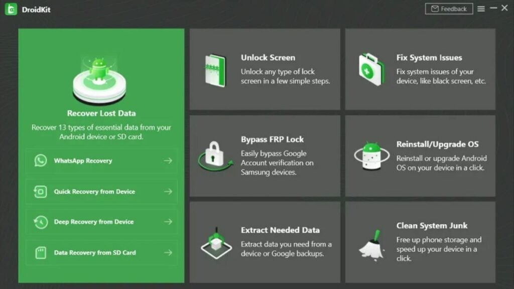 image of the Droidkit user interface