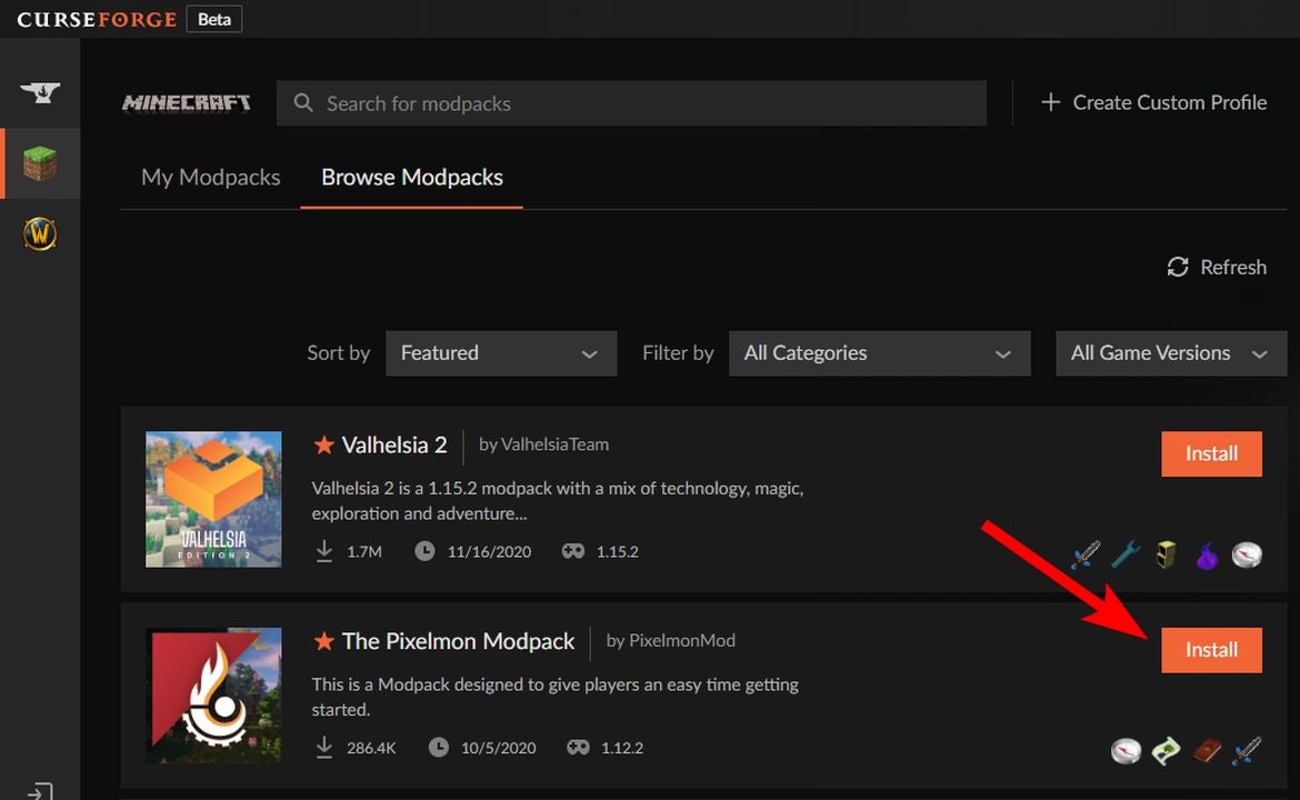 Install in-app addons and modpacks