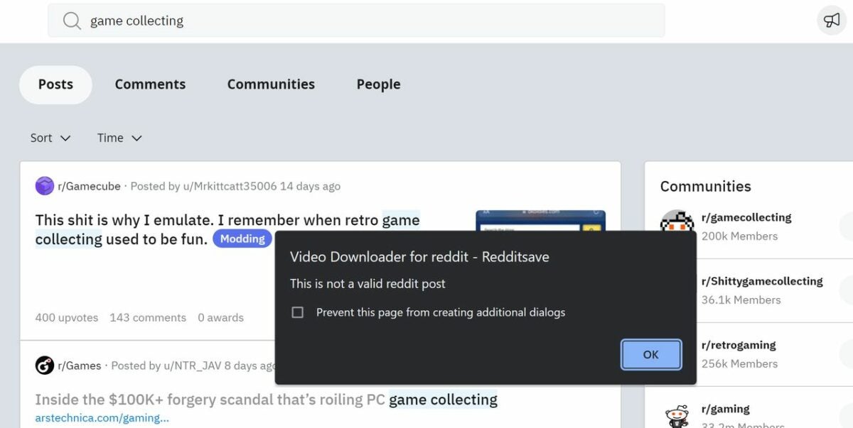 This alert window pops up on invalid pages
