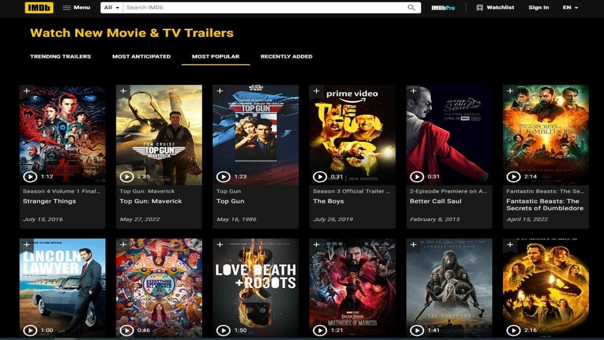 Watch trailers for movies and shows