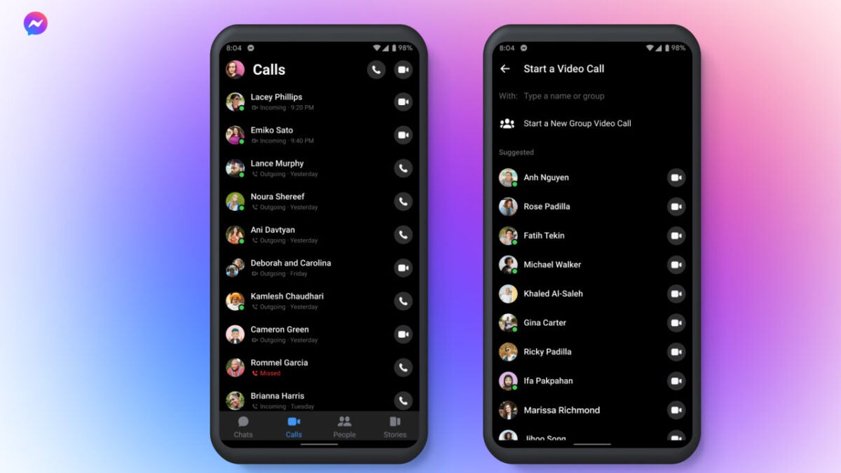 Calls tab on Messenger