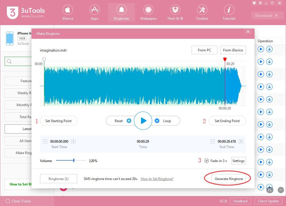 Generate and import your ringtone from your sound file