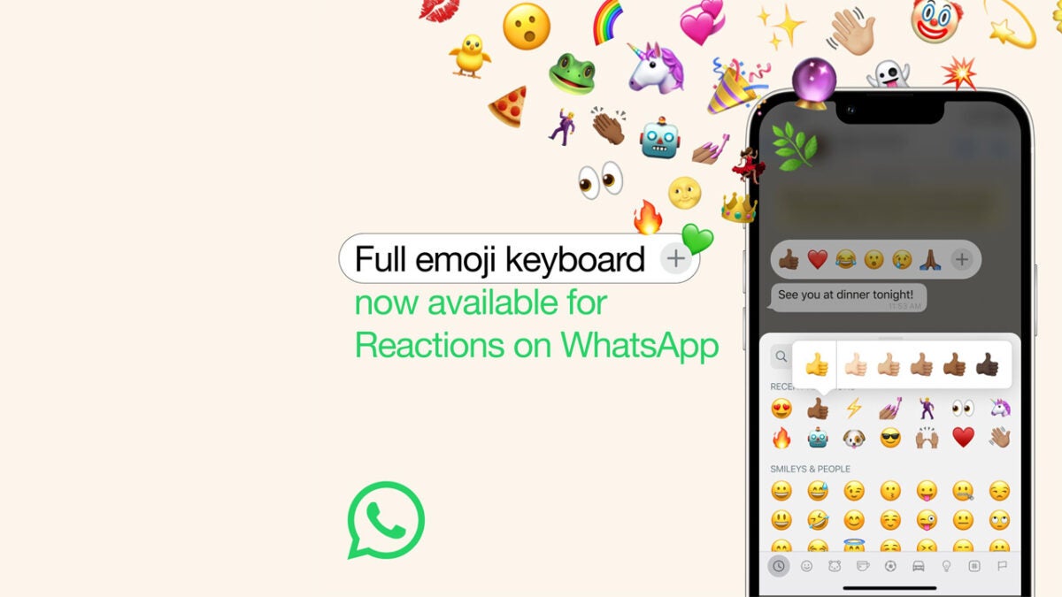 WhatsApp message reactions full emoji keyboard